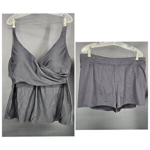 Lands' End Tankini Swimsuit Set Womens 18 Black Swim Shorts Underwire Adjustable